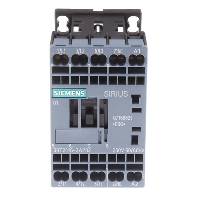 Siemens 3RT2 Series Contactor, 230 V ac Coil, 3-Pole, 9 A, 4 kW, 3NO, 400 V ac
