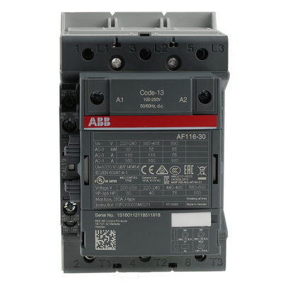 ABB AF Series Contactor, 230 V ac Coil, 3-Pole, 160 A, 55 kW, 3NO, 690 V ac