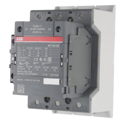 ABB AF Series Contactor, 24 V ac/dc Coil, 3-Pole, 200 A, 75 kW, 3NO, 690 V ac