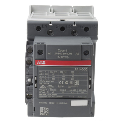 ABB AF Series Contactor, 24 V ac/dc Coil, 3-Pole, 200 A, 75 kW, 3NO, 690 V ac