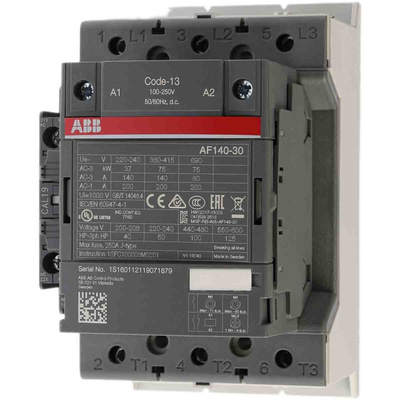 ABB AF Series Contactor, 230 V ac Coil, 3-Pole, 200 A, 75 kW, 3NO, 690 V ac