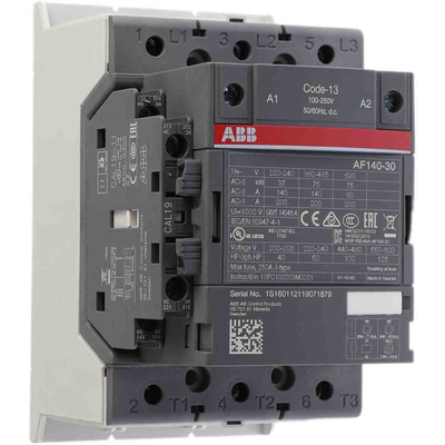 ABB AF Series Contactor, 230 V ac Coil, 3-Pole, 200 A, 75 kW, 3NO, 690 V ac