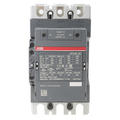 ABB AF Series Contactor, 230 V ac Coil, 3-Pole, 350 A, 110 kW, 3NO, 690 V ac