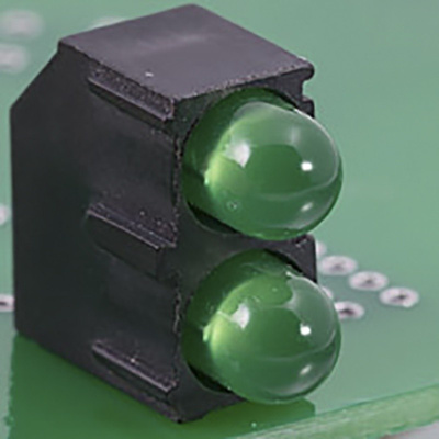 Bivar H201CBC, Green & Red Right Angle PCB LED Indicator, 2 LEDs 3mm (T-1), PCB Mount