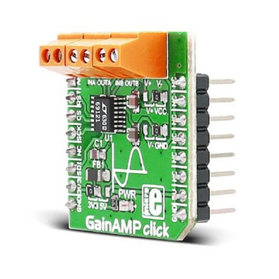 MikroElektronika MIKROE-2555, GainAMP click Programmable Gain Amplifier mikroBus Click Board for Automatic Gain