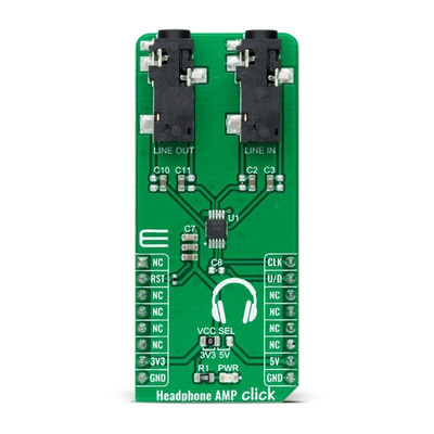 MikroElektronika MIKROE-4766, Headphone AMP Click Audio Amplifier mikroBus Click Board for mikroBUS socket for Audio