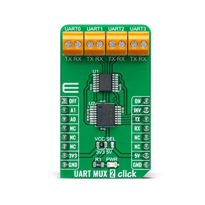 MikroElektronika UART MUX 2 Click MAX399 Sensor Add-On Board for Communication, Data-Acquisition Systems MIKROE-4494