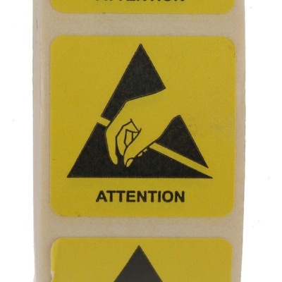 RS PRO Yellow Paper ESD Label, Attention-Text 25 mm x 25mm