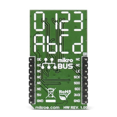 MikroElektronika MIKROE-2746, UT-M 7-SEG R Click Double 7 Segment Display mikroBus Click Board With MAX6969, DSM7UA30101
