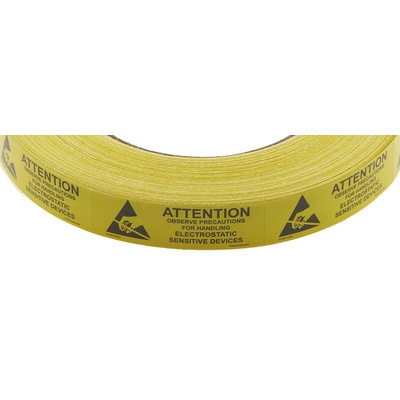 SCS Black, Yellow Paper ESD Label, Observe Precautions for Handling Electrostatic Sensitive Devices-Text 16 mm x 51mm