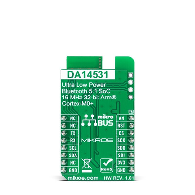 MikroElektronika BLE TINY Click 74LVC1G3157, DA14531MOD Bluetooth Smart (BLE) Add On Board for mikroBUS socket 2.4