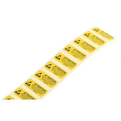 RS PRO Yellow Paper ESD Label, Attention-Text 25 mm x 10mm