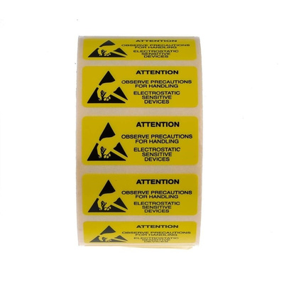 RS PRO Yellow Paper ESD Label, Attention-Text 38 mm x 16mm