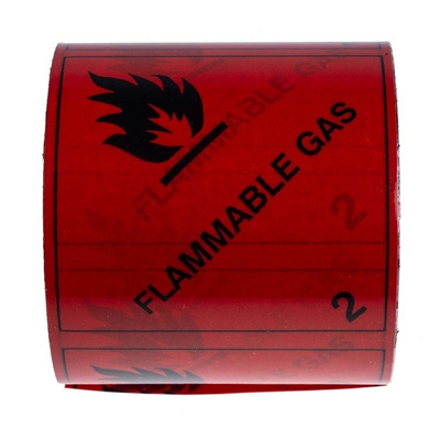 RS PRO Black/Red Vinyl Safety Labels, Flammable Gas 2-Text 100 mm x 100mm