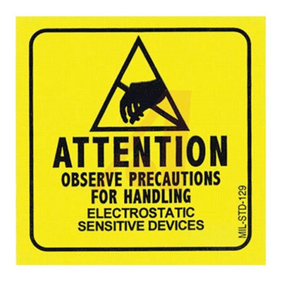 SCS Yellow Gloss Paper (Face), Kraft (Liner) ESD Label, Attention-Observe Precautions For Handling Electrostatic