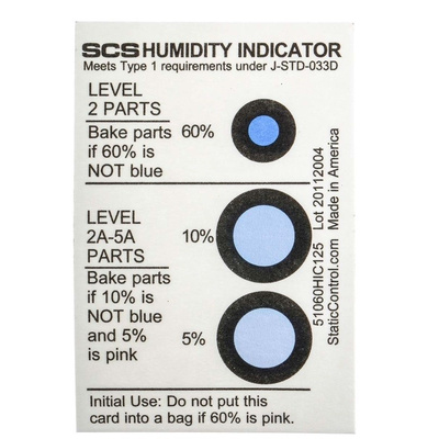 SCS Blotting Paper Impregnated With Cobaltous Chloride ESD Label, Humidity Indicator-Text 3 in x 2in