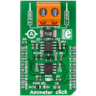 MikroElektronika Ammeter click Current Measurement for AD8616, MAX6106, MCP3201 for MikroBUS