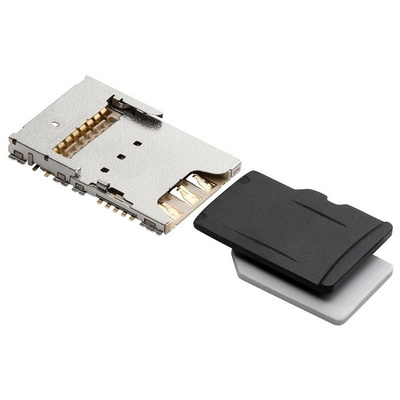 Molex, 104239 6 (Nano SD), 8 (microSD) Way MicroSD, Nano SIM Memory Card Connector With Solder Termination