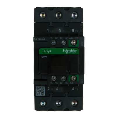 Schneider Electric LC1D Series Contactor, 24 V dc Coil, 3-Pole, 40 A, 18.5 kW, 3NO, 690 V ac