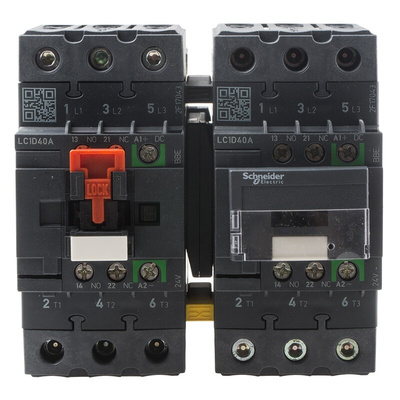 Schneider Electric LC2D Series Reversing Contactor, 24 V dc Coil, 3-Pole, 40 A, 18.5 kW, 3NO, 690 V ac