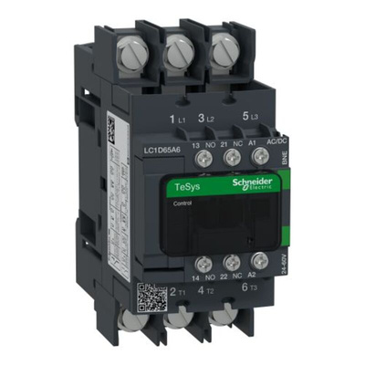 Schneider Electric LC1D Series Contactor, 24-60 V Coil, 4-Pole, 65 A, 1 NO + 1 NC