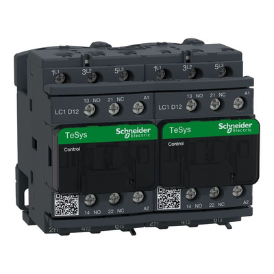 Schneider Electric LC2D Series Reversing Contactor, 3-Pole, 12 A, 1 NO + 1 NC