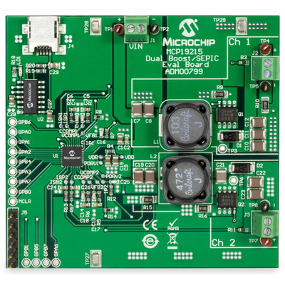 Microchip Dual Boost/SEPIC Evaluation Board Boost Controller for MCP19215 for Battery Charger, Bidirectional