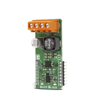 Development Kit Buck 7 Click for use with Distributed Power Supply Regulation, General Points Of Load, Regulated Power