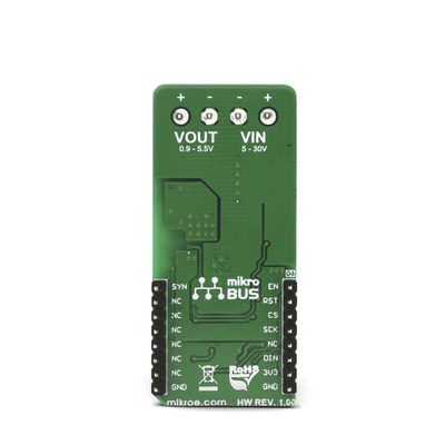 Development Kit Buck 5 Click for use with Distributed Power Supply Regulation, General Points Of Load, Regulated Power