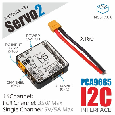 M5Stack SERVO2 Module 16 Channels - 13.2 Motor Driver for PCS9685, SY8368AQQC for M5 Core, M5StickC, M5StickV