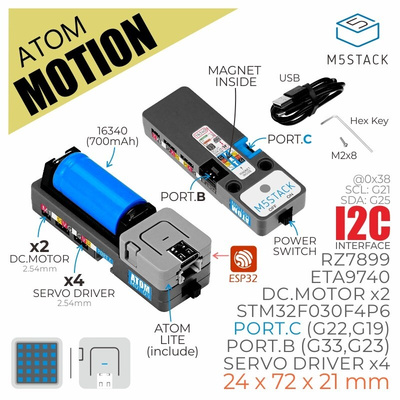 M5Stack ATOM Motion Kit with Motor and Servo Driver Motor Driver for STM32F0 for M5 Core, M5StickC, M5StickV