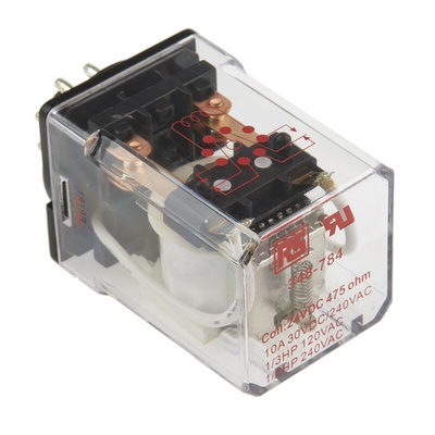 RS PRO Plug In Power Relay, 24V dc Coil, 10A Switching Current, DPDT