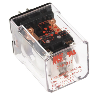RS PRO Plug In Power Relay, 24V ac Coil, 10A Switching Current, DPDT