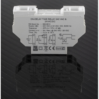 RS PRO DIN Rail Mount Timer Relay, 24V ac, 1-Contact, 0.3 s → 30h, 1-Function, SPDT