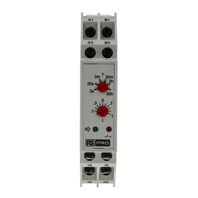RS PRO DIN Rail Mount Timer Relay, 24V ac, 1-Contact, 0.3 s → 30h, 1-Function, SPDT