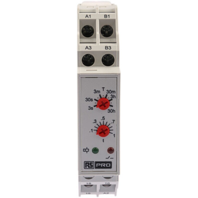 RS PRO DIN Rail Mount Timer Relay, 24V ac, 1-Contact, 0.3 s → 30h, 1-Function, SPDT