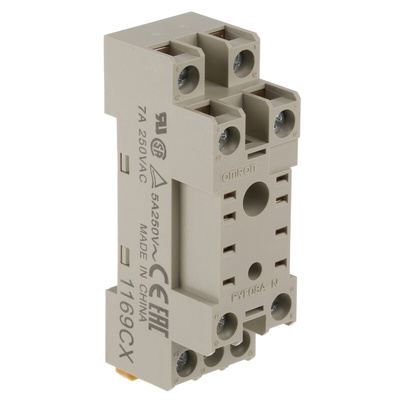 Omron 8 Pin 250V ac DIN Rail Relay Socket, for use with MY2IN, MY2IN1, MY2IN1-D2, MY2IN-CR, MY2IN-D2, MY2N, MY2N1,