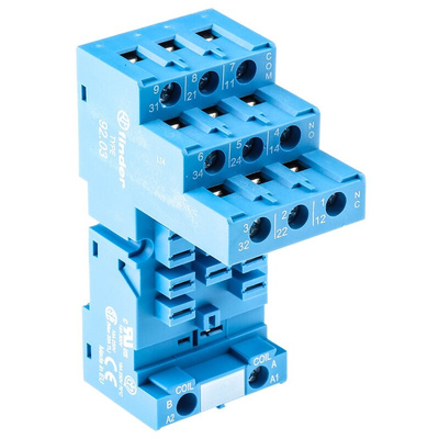 Finder 92 11 Pin 250V ac DIN Rail Relay Socket, for use with 62.32, 62.33