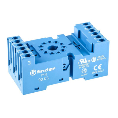 Finder 90 8 Pin 250V ac DIN Rail Relay Socket, for use with 60.13 Series Relay