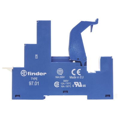 Finder 97 5 Pin 250V ac DIN Rail Relay Socket, for use with 46.61 and 46.52 Series Relay