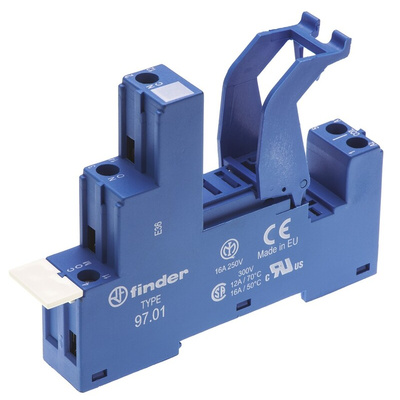 Finder 97 5 Pin 250V ac DIN Rail Relay Socket, for use with 46.61 and 46.52 Series Relay