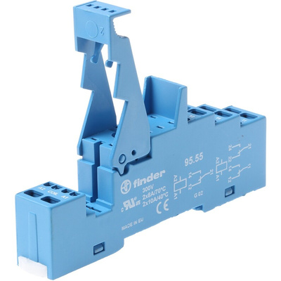 Finder 95 8 Pin 250V ac DIN Rail Relay Socket, for use with 40.52, 40.61, 44.52, 44.62, 40.51 Series Relay