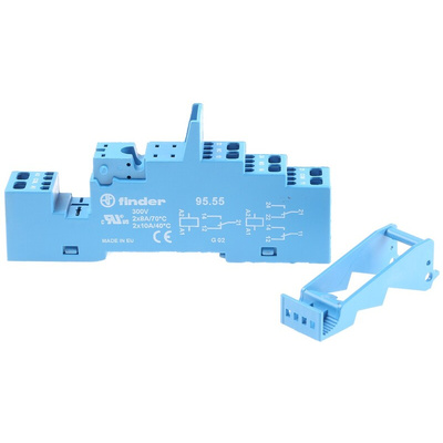 Finder 95 8 Pin 250V ac DIN Rail Relay Socket, for use with 40.52, 40.61, 44.52, 44.62, 40.51 Series Relay