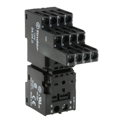 Finder 94 14 Pin 250V ac DIN Rail Relay Socket, for use with 55.34, 85.04, 55.32 Series Relay