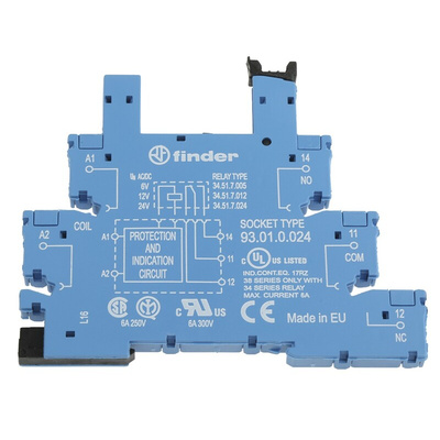 Finder 93 Series 5 Pin 250V ac Relay Socket, for use with 34.51