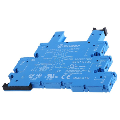Finder 93 5 Pin 250V ac DIN Rail Relay Socket, for use with 34.51, 34.81