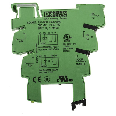 Phoenix Contact PLC-BSC 1 Pin 24V ac/dc DIN Rail Relay Socket, for use with PLC Series