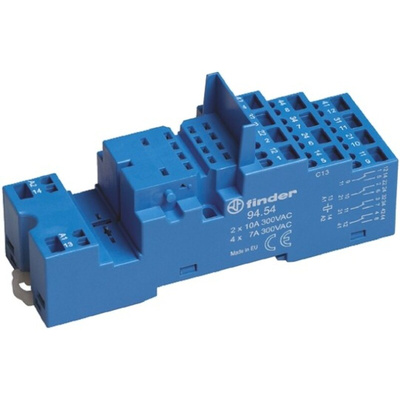 Finder 94 250V ac DIN Rail Relay Socket for use with Various Series