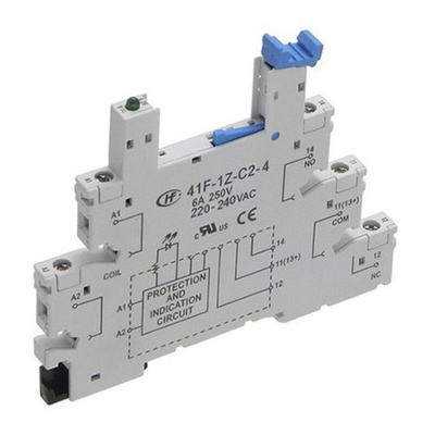 Hongfa Europe GMBH 5 Pin 250V ac DIN Rail Relay Socket, for use with HF41F Series Relays