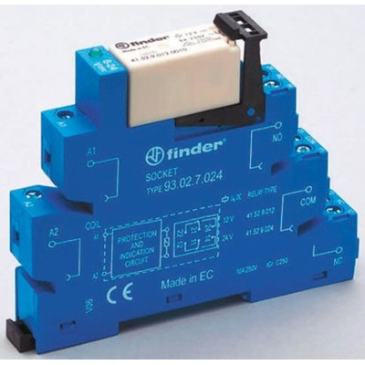 Finder 38 Series Interface Relay, DIN Rail Mount, 125V ac/dc Coil, DPDT, 2-Pole